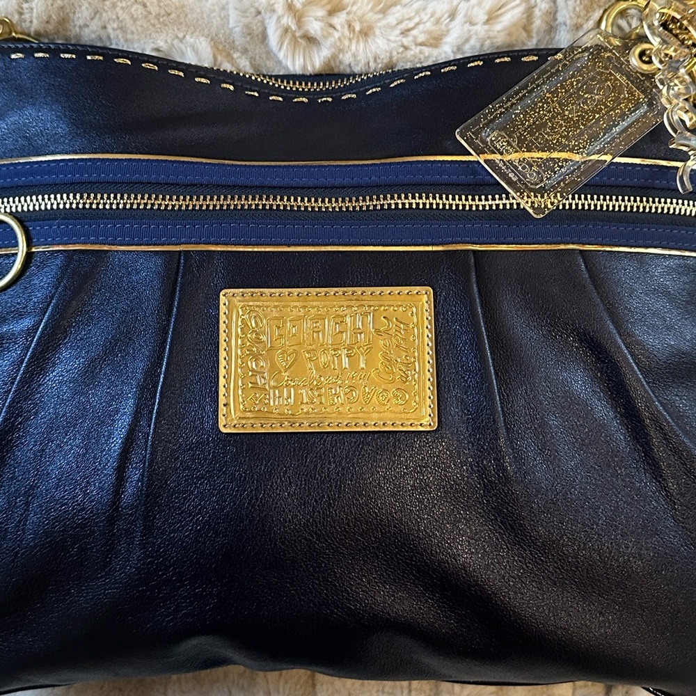 Coach Poppy Signature Sapphire Blue Leather Convertible Bag - Picture 6 of 17